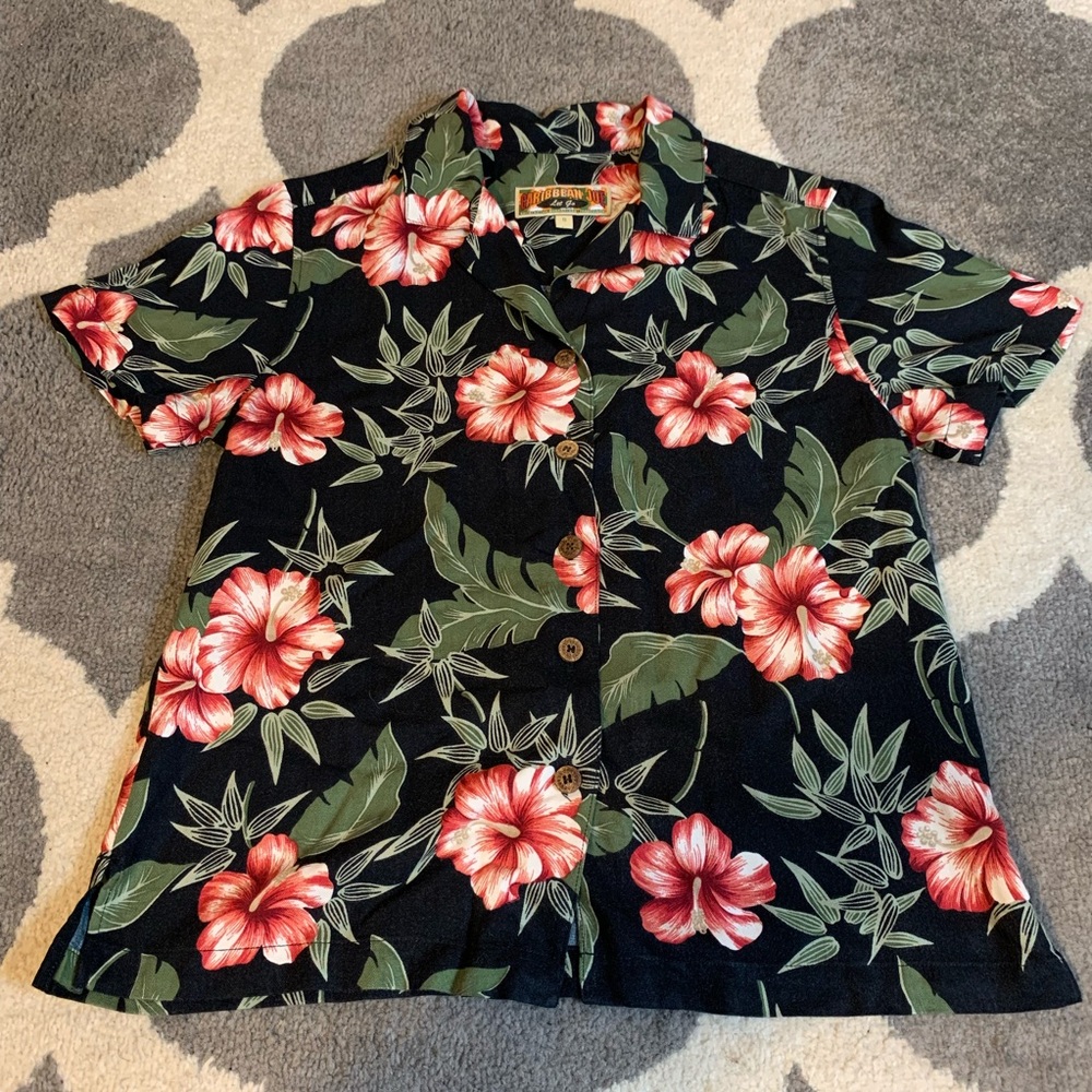 🔴 Caribbean Joe Hawaiian Floral Shirt Womens